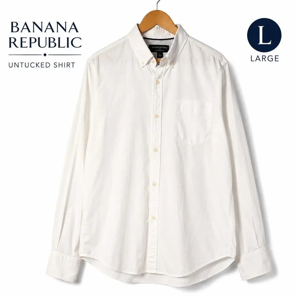 Banana Republic Mens Large White Cotton Untucked Button Down Shirt